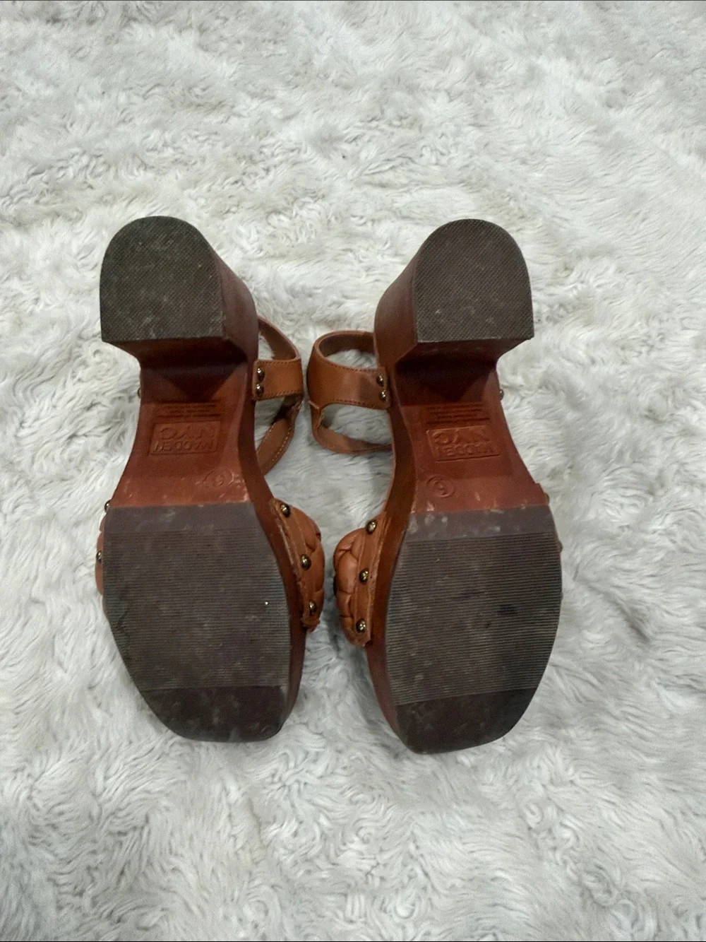 Madden NYC Women's Braided Platform Heels in cognac‎ Woman’s Size 6